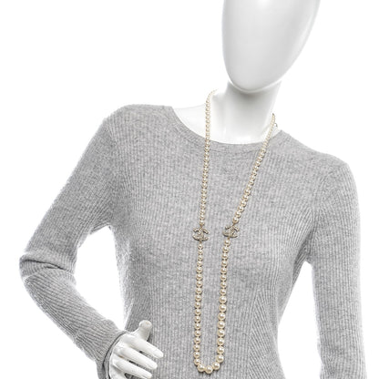 Chanel Graduated Pearl Crystal CC Long Necklace Gold 2 of 6