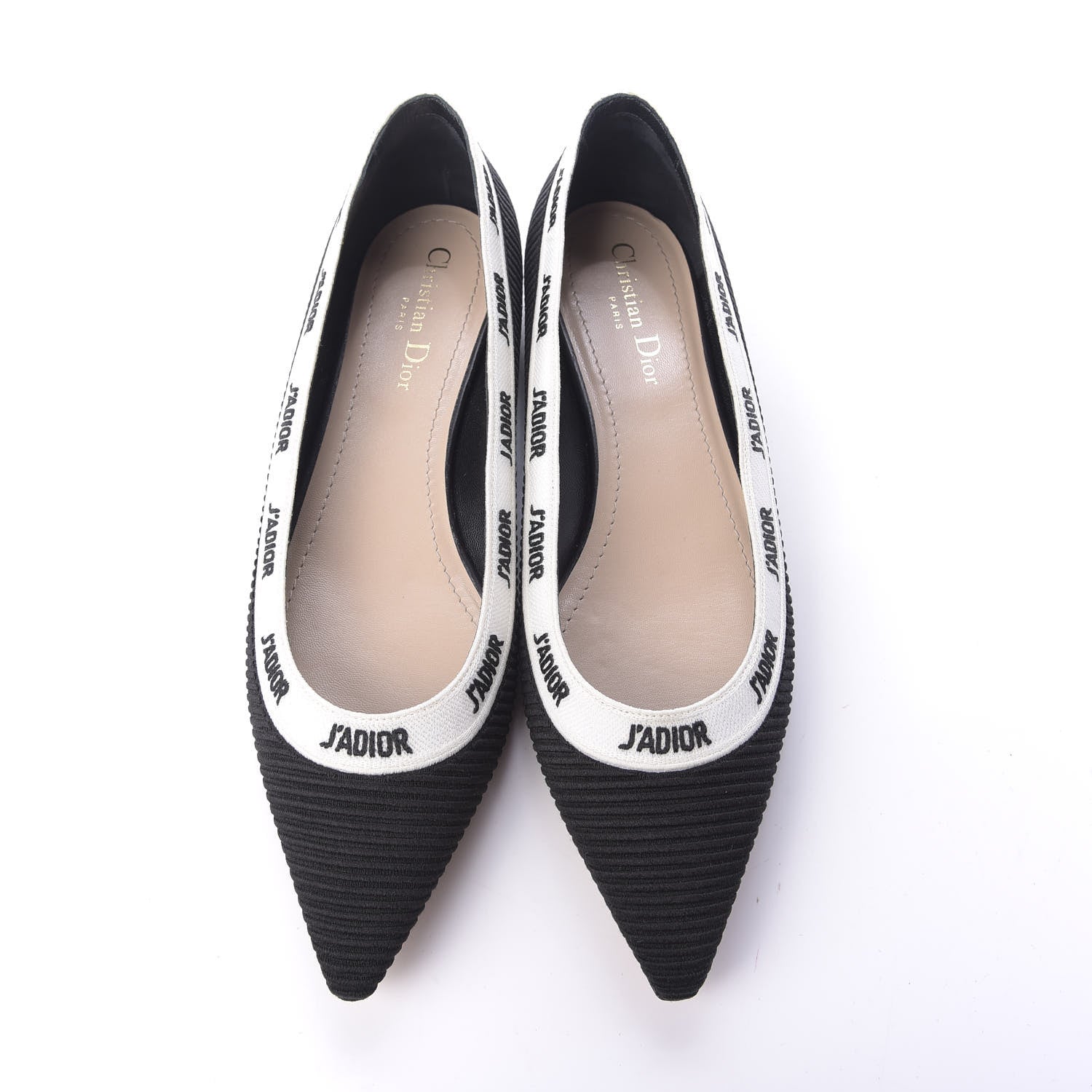 Christian Dior Fabric Ribbon Embroidered J'Adior Ballet Flats 39.5 Black 6 of 12