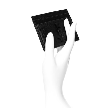 Saint Laurent Grain De Poudre Matelasse Chevron Monogram Credit Card Case Black 2 of 8