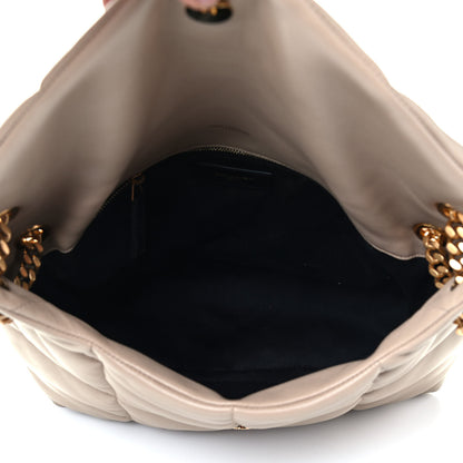 Saint Laurent Lambskin Quilted Medium Loulou Puffer Monogram Chain Satchel Dark Beige 4 of 5