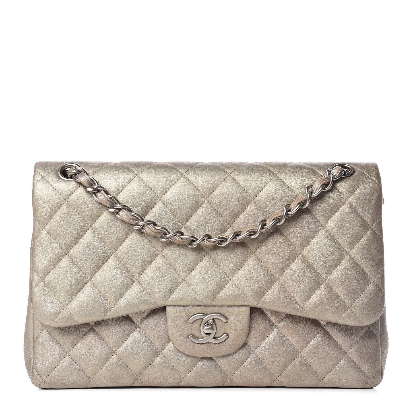 Metallic Lambskin Quilted Jumbo Double Flap Gold
