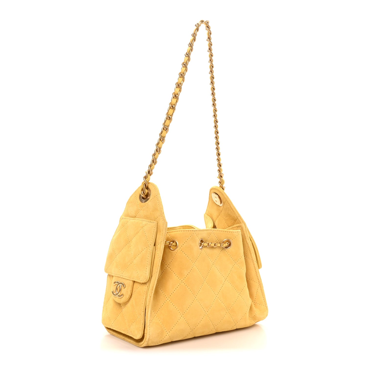 Chanel Suede Quilted Mini Chanel 25 Handbag Yellow 2 of 9