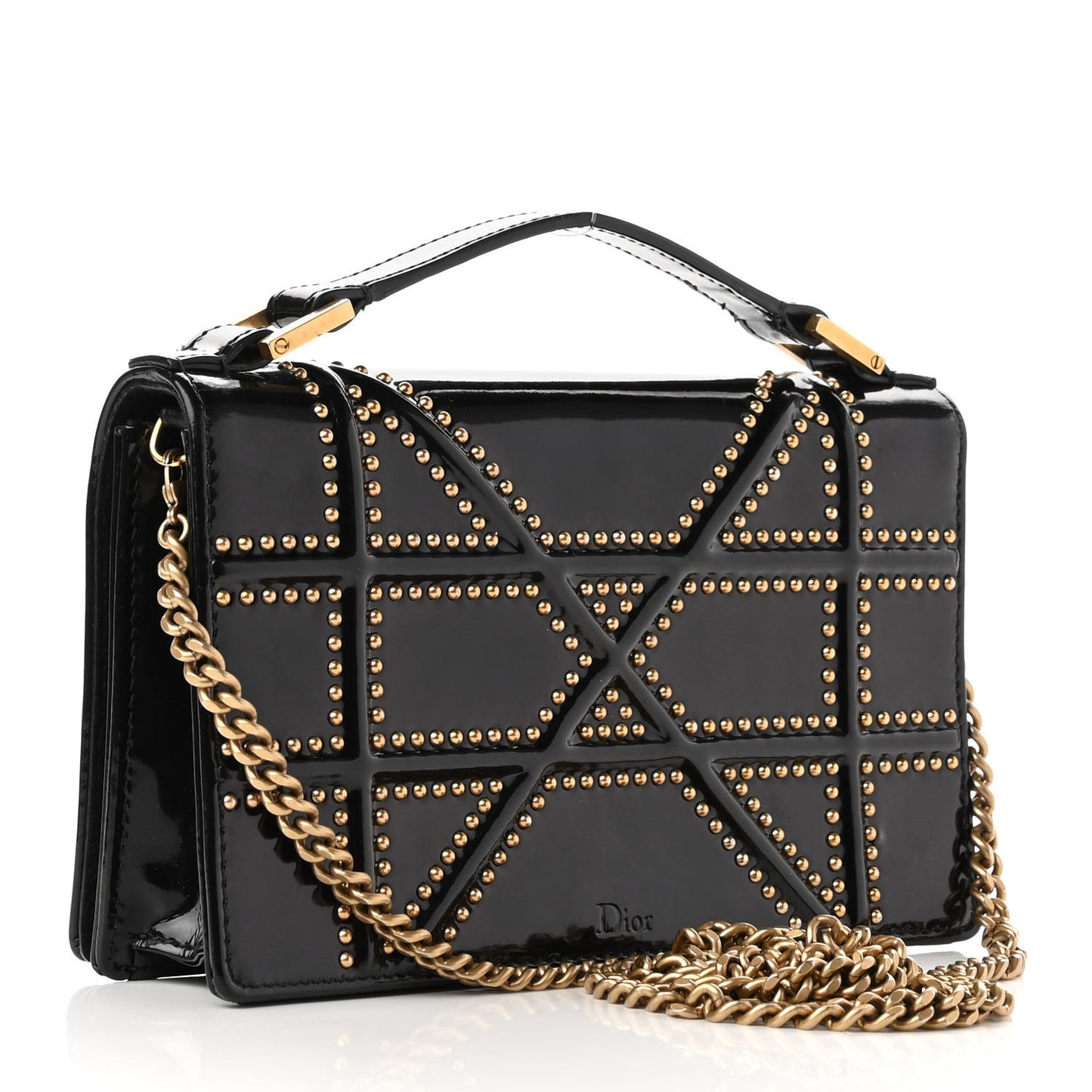 Patent Studded Diorama Flap Bag Black