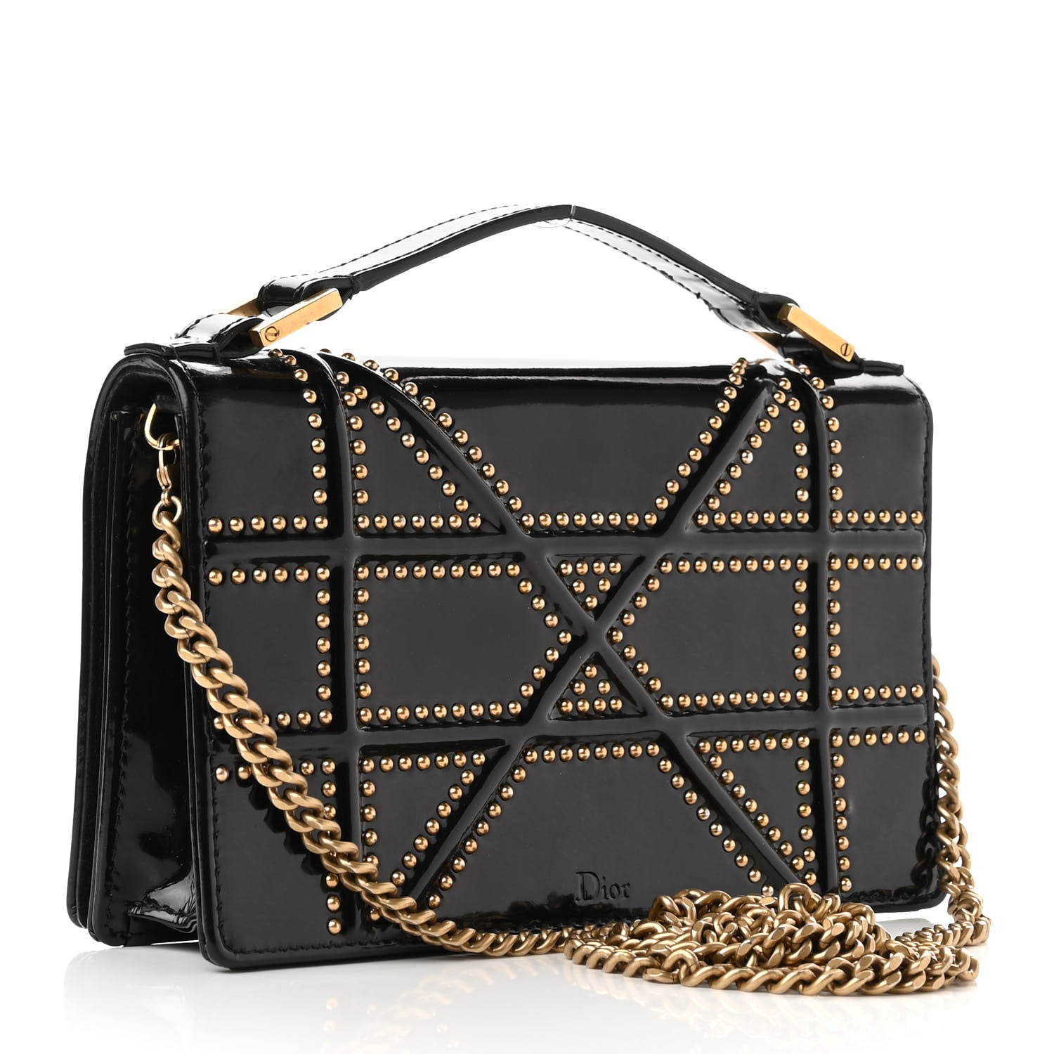 Christian Dior Patent Studded Diorama Flap Bag Black 3 of 8