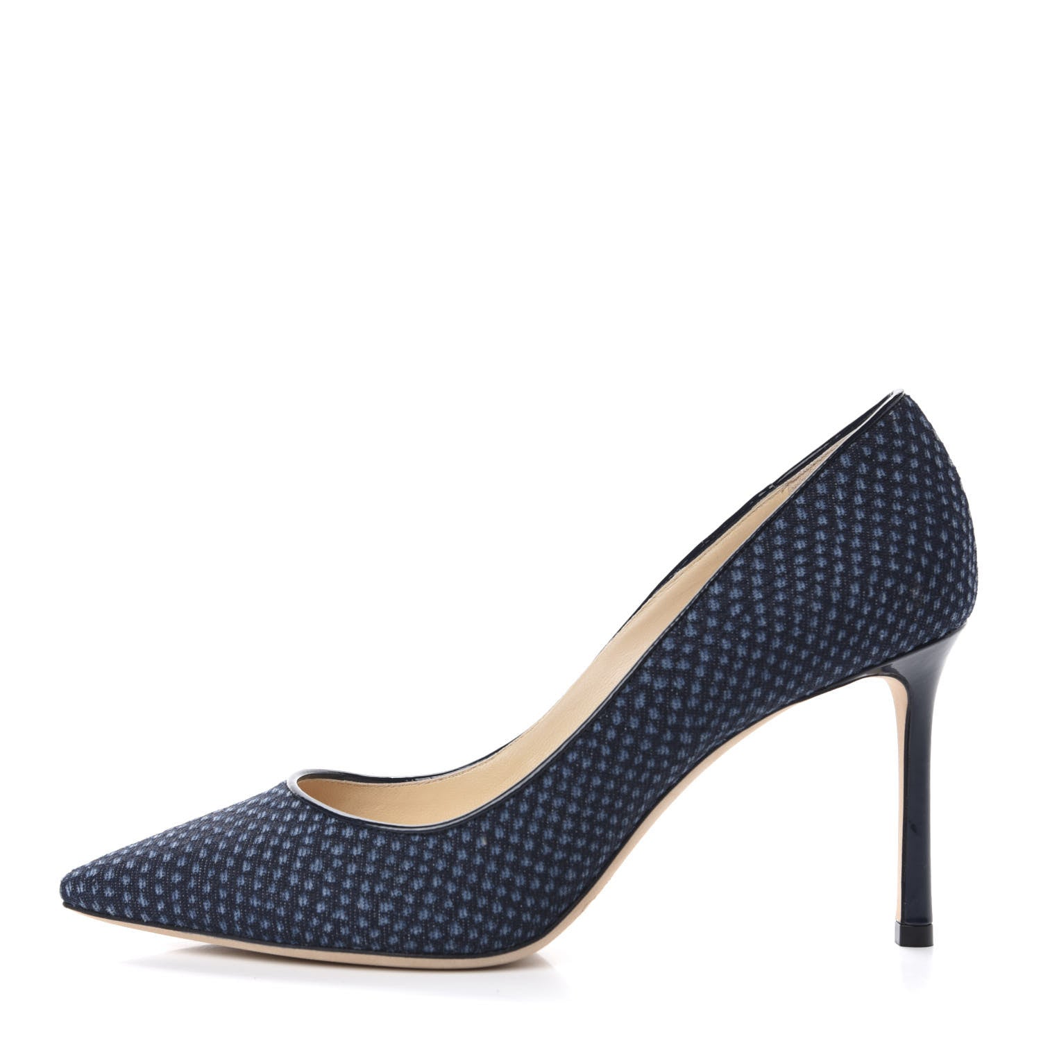 Jimmy Choo Denim Python Printed Pointy Toe Romy 85 Pumps 38.5 Navy 1 of 11