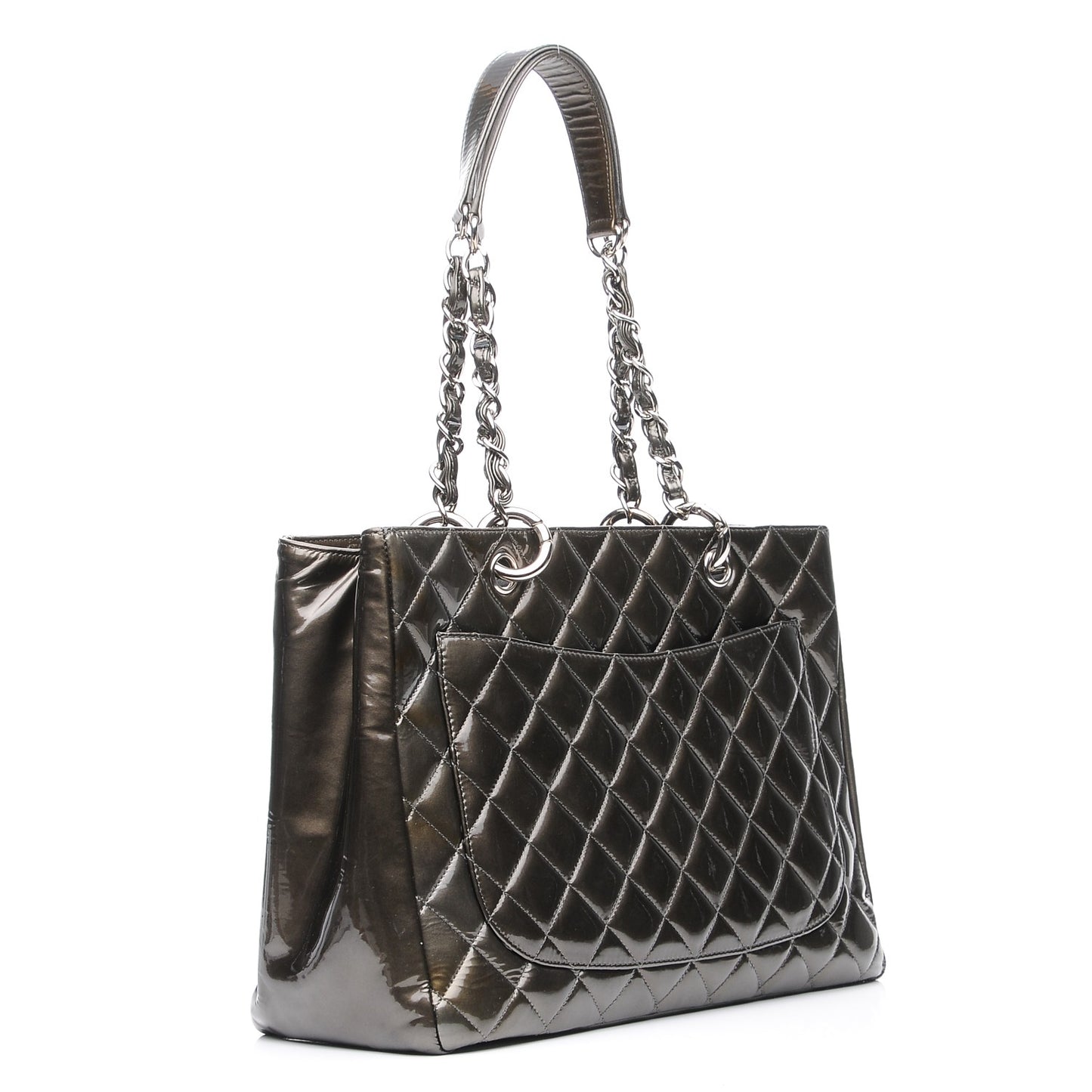 Patent Quilted Grand Shopping Tote GST Dark Green