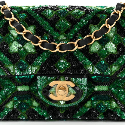Chanel Sequin Mosaic Mini Rectangular Flap Green Black 8 of 11