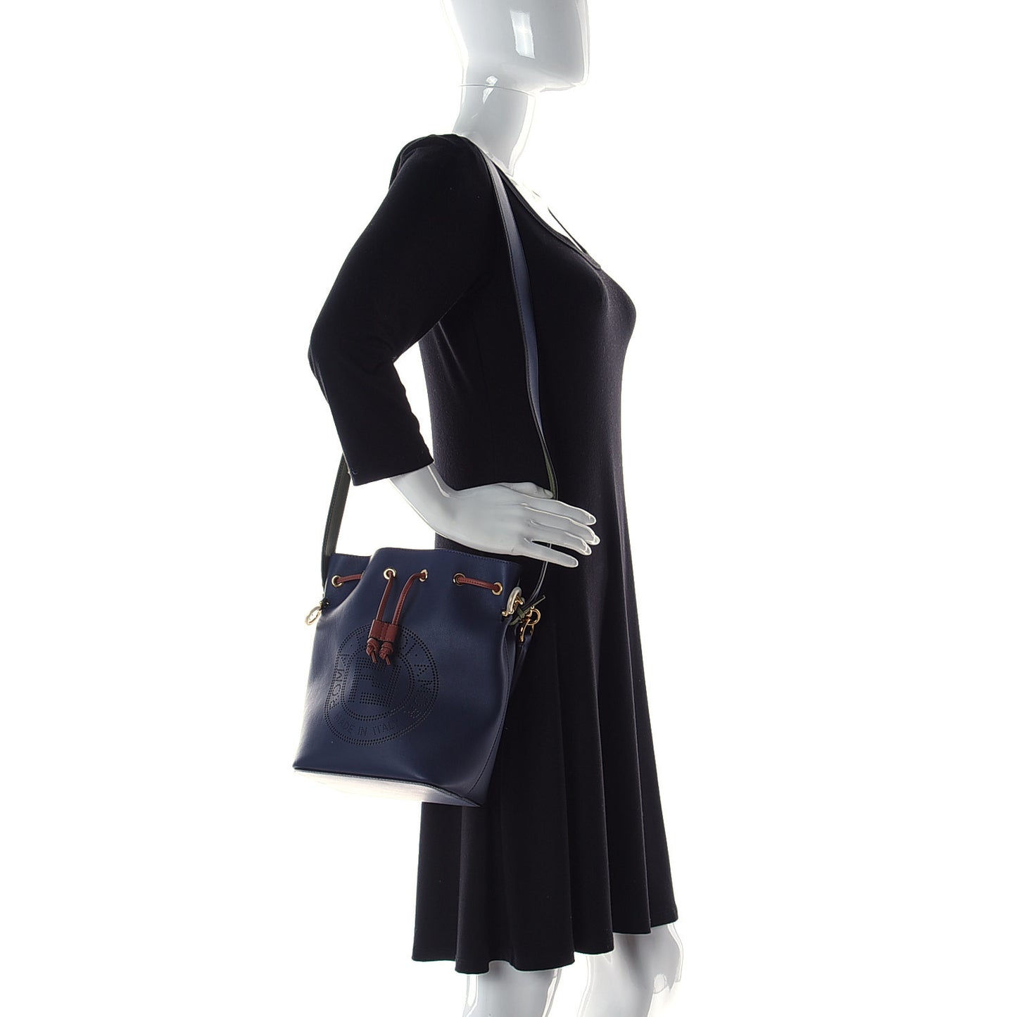 Vitello Grace F is Fendi Stamp Patch Perforated Small Mon Tresor Bucket Bag Blueberry
