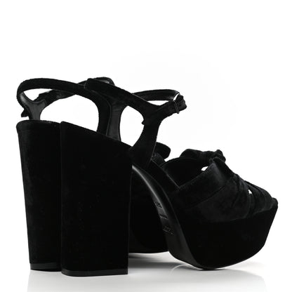Saint Laurent Crushed Velvet Farrah Platform Sandals 36.5 Black 4 of 9
