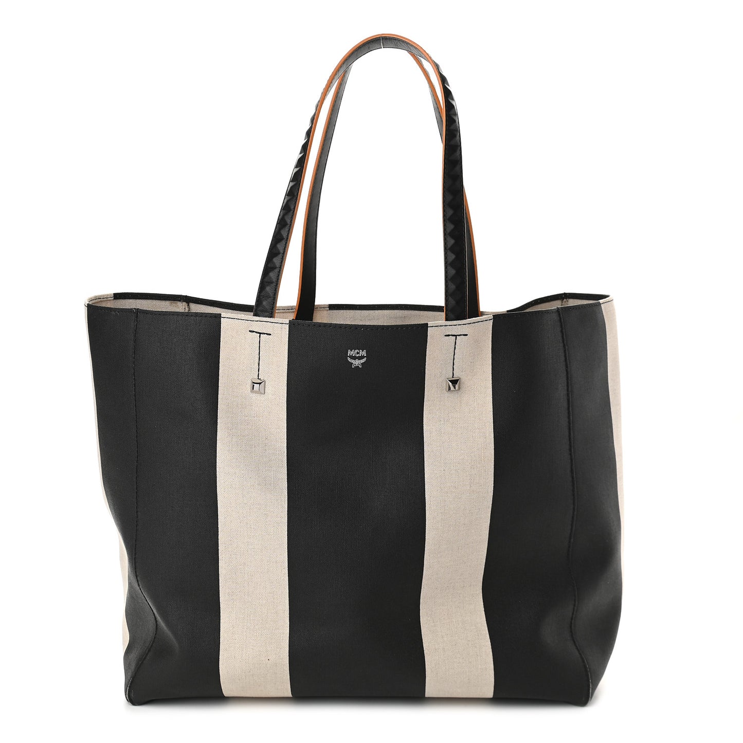 Canvas Stripe Ilse East West Shopper Tote Black White