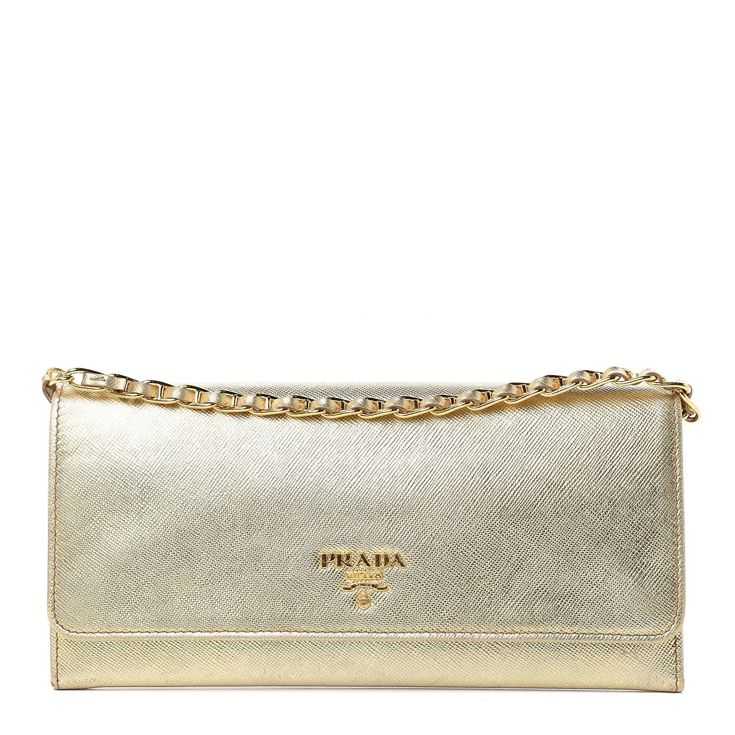 Saffiano Metal Oro Chain Wallet Gold