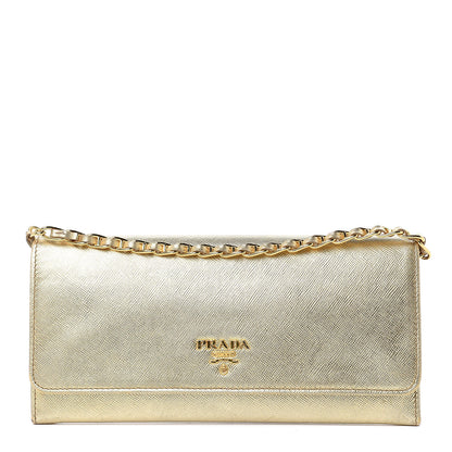 Prada Saffiano Metal Oro Chain Wallet Gold 1 of 13