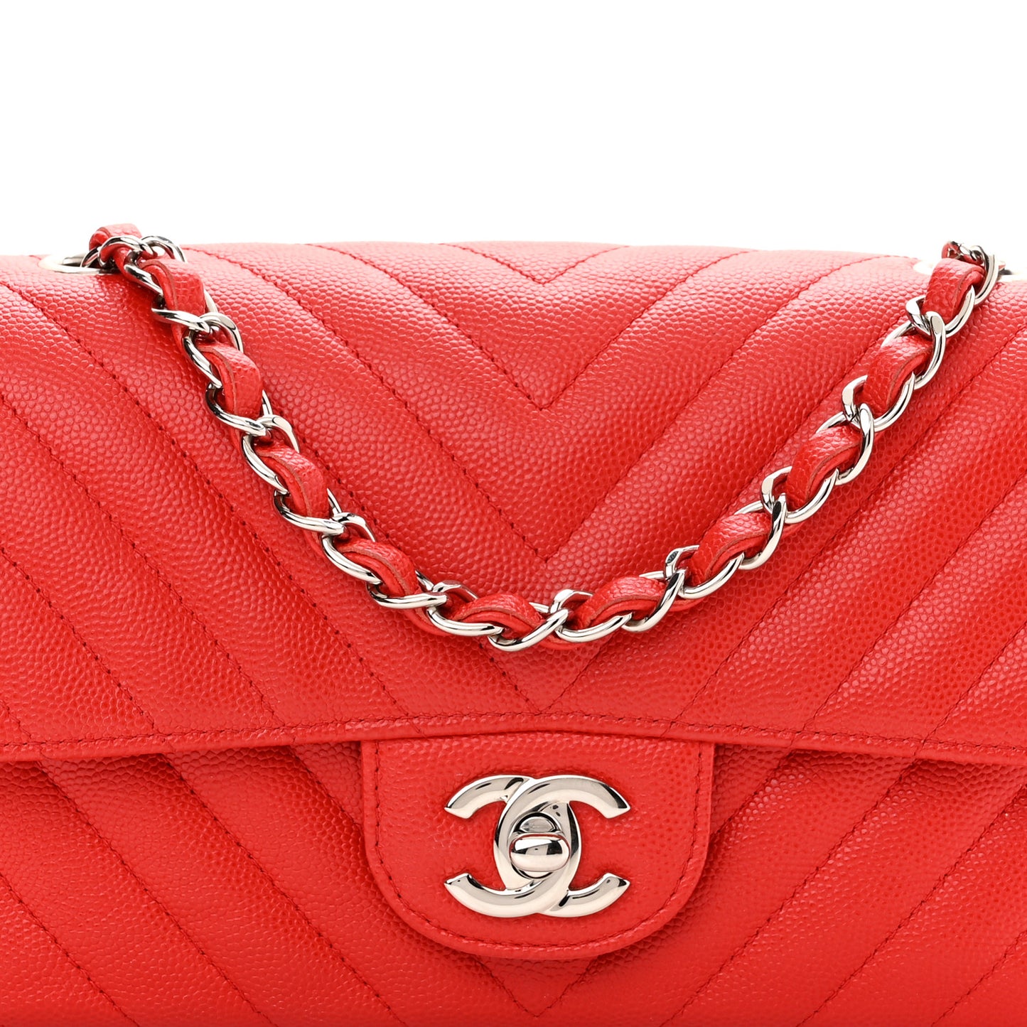 Caviar Chevron Quilted Mini Rectangular Flap Red