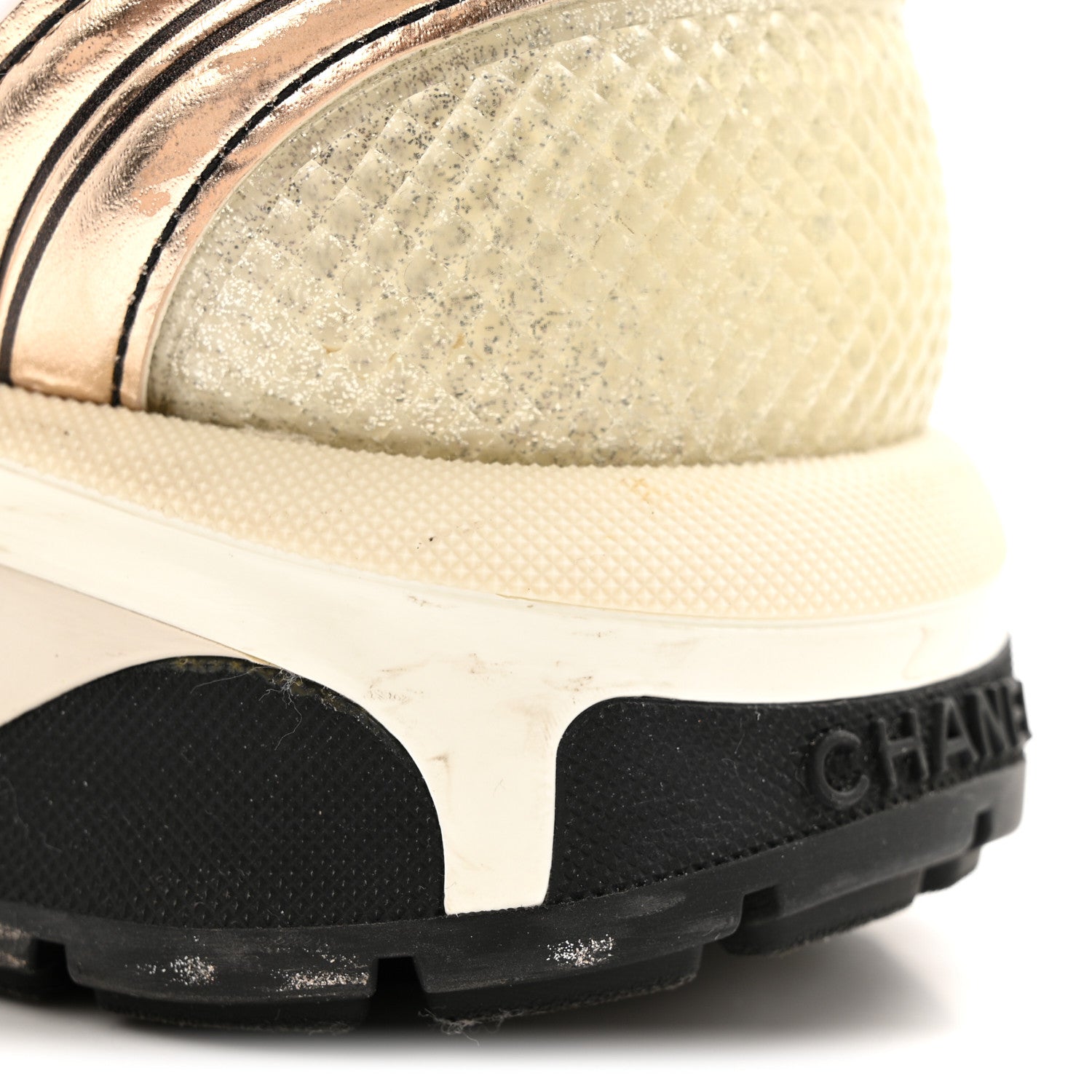 Chanel Fabric Laminated Calfskin Stretch CC Sneakers 37 Ivory White Silver 13 of 14