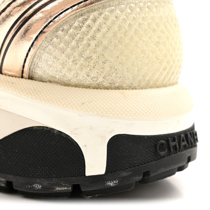 Chanel Fabric Laminated Calfskin Stretch CC Sneakers 37 Ivory White Silver 13 of 14