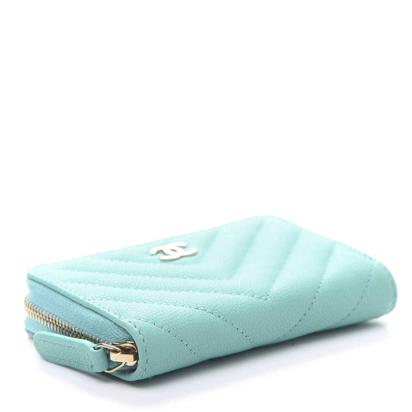 Caviar Flat Chevron Quilted Zip Coin Purse Green
