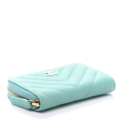 Chanel Caviar Flat Chevron Quilted Zip Coin Purse Green 4 of 8