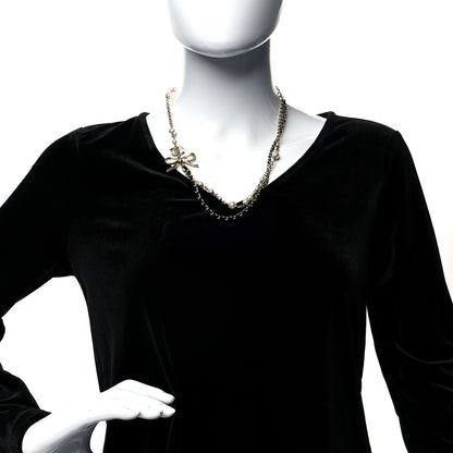 Chanel Calfskin Pearl Metal CC Bow Necklace Gold White Black 2 of 5