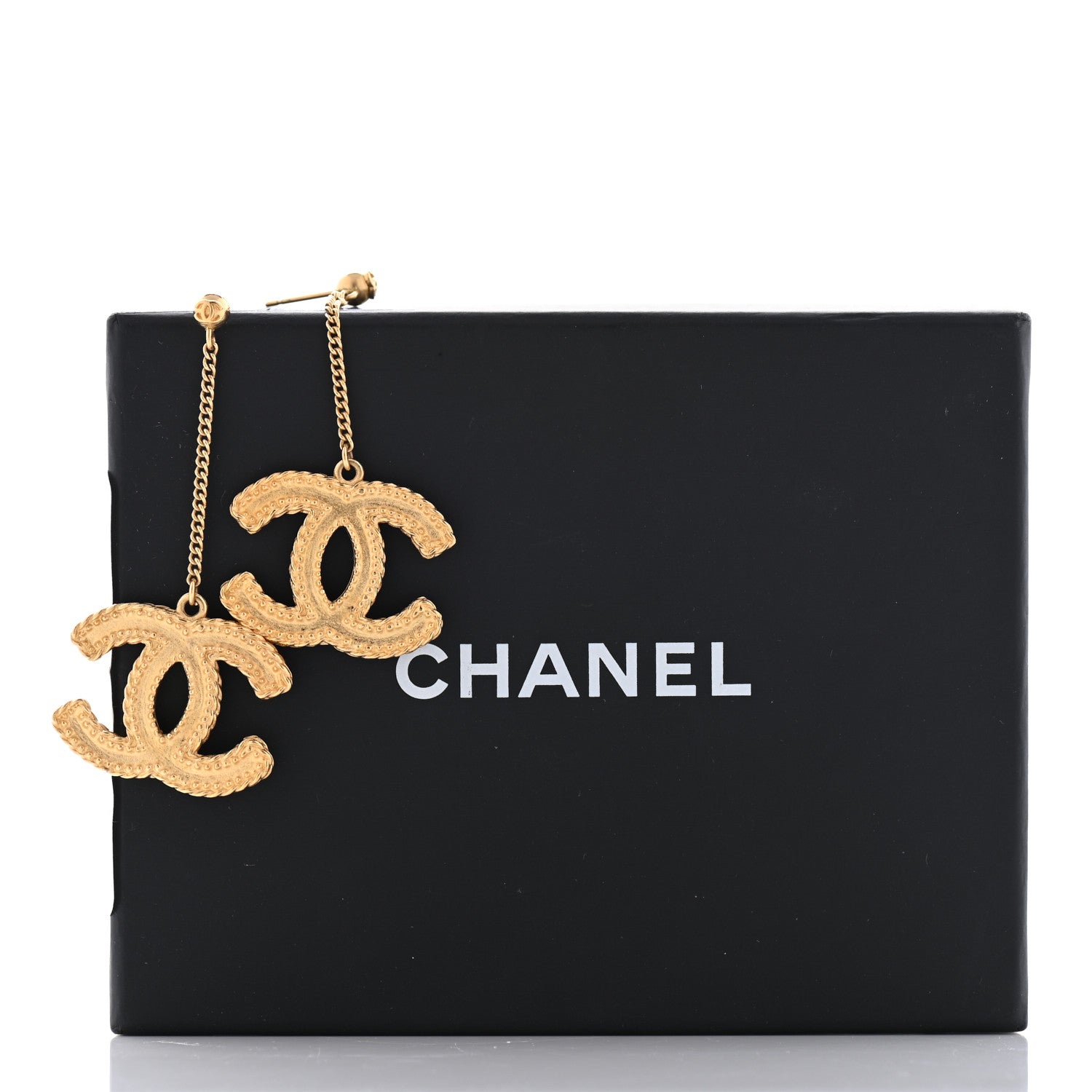 Chanel CC Drop Earrings Matte Gold 5 of 5