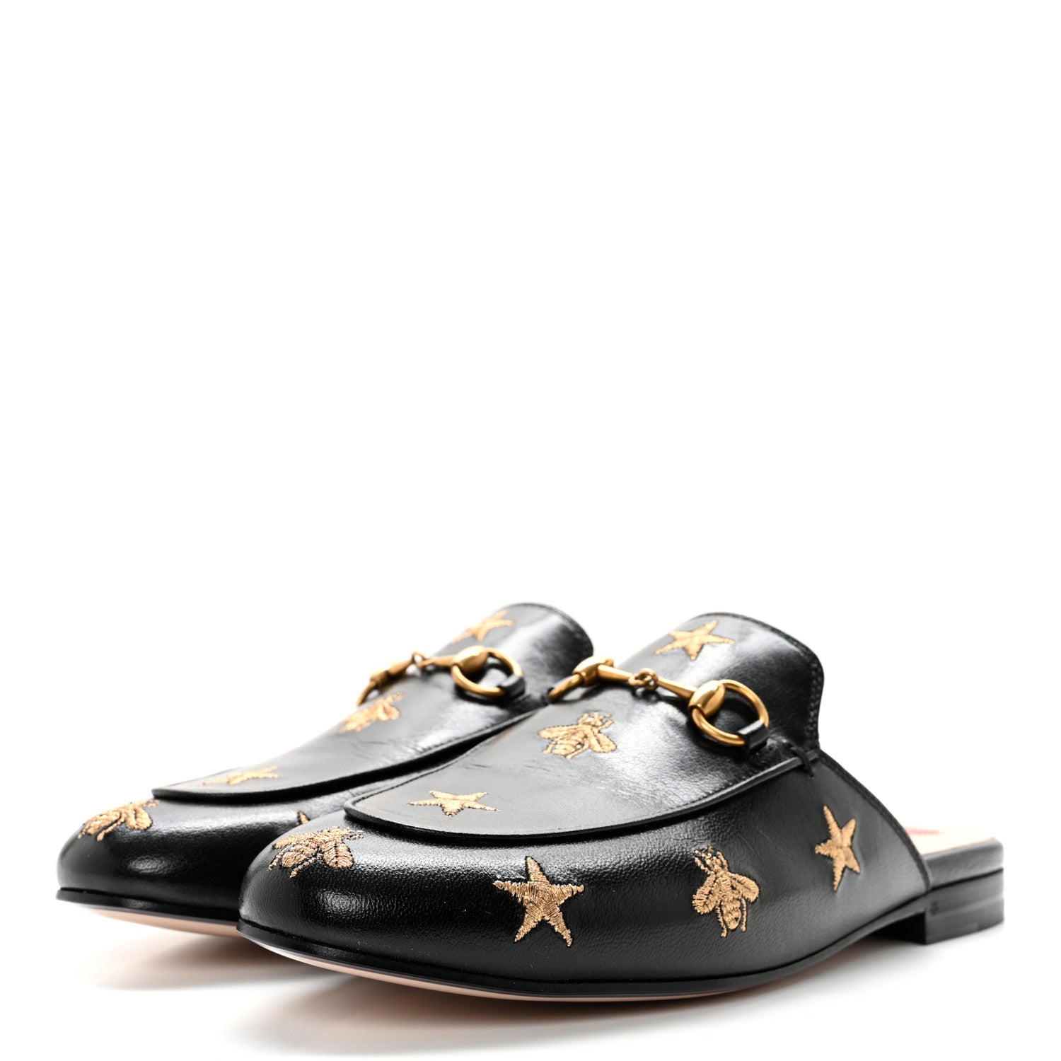 Gucci Goatskin Bee Star Embroidered Womens Princetown Slippers 37.5 Black 3 of 10