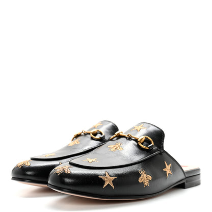 Gucci Goatskin Bee Star Embroidered Womens Princetown Slippers 37.5 Black 3 of 10