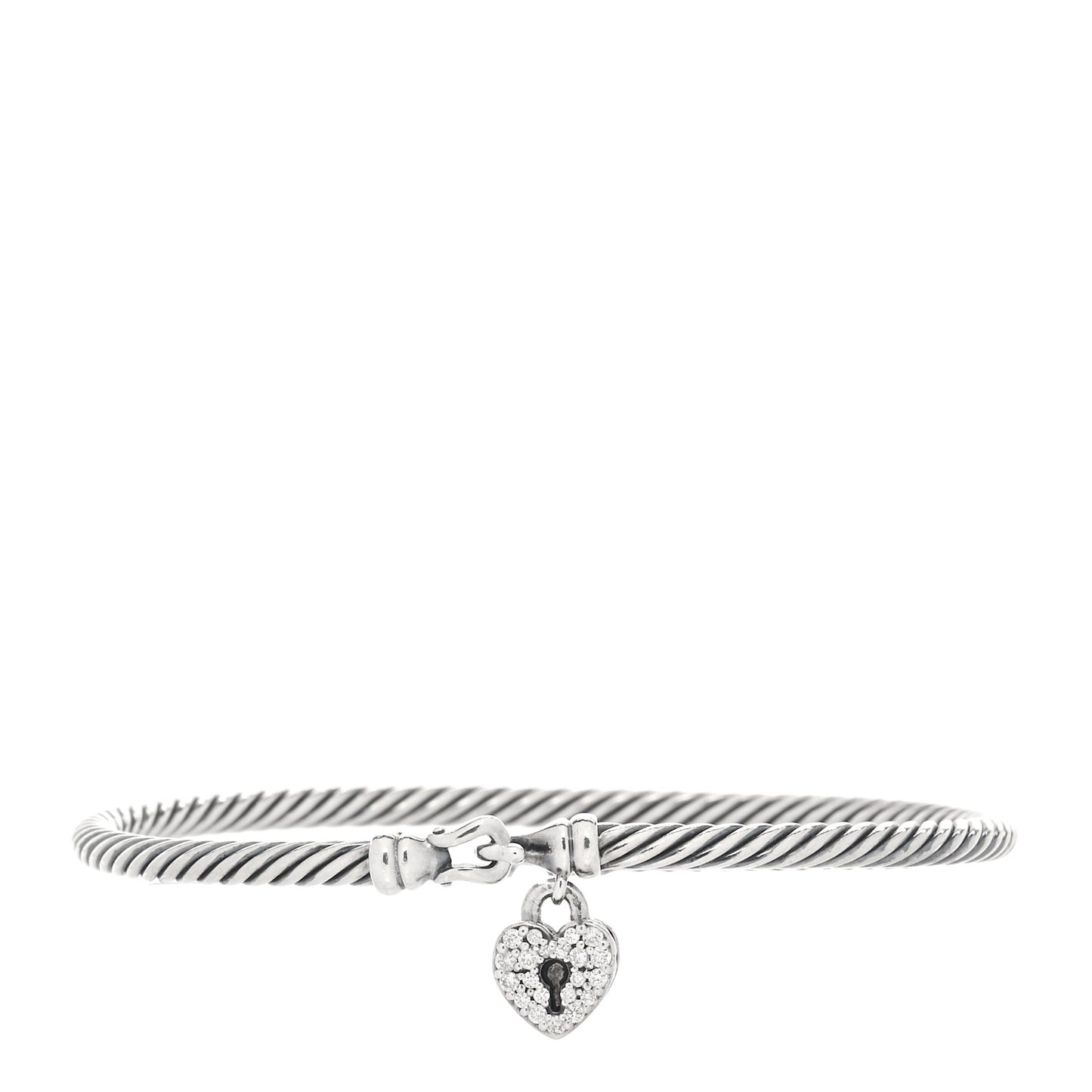 Sterling Silver Diamond Heart Padlock Cable Bracelet