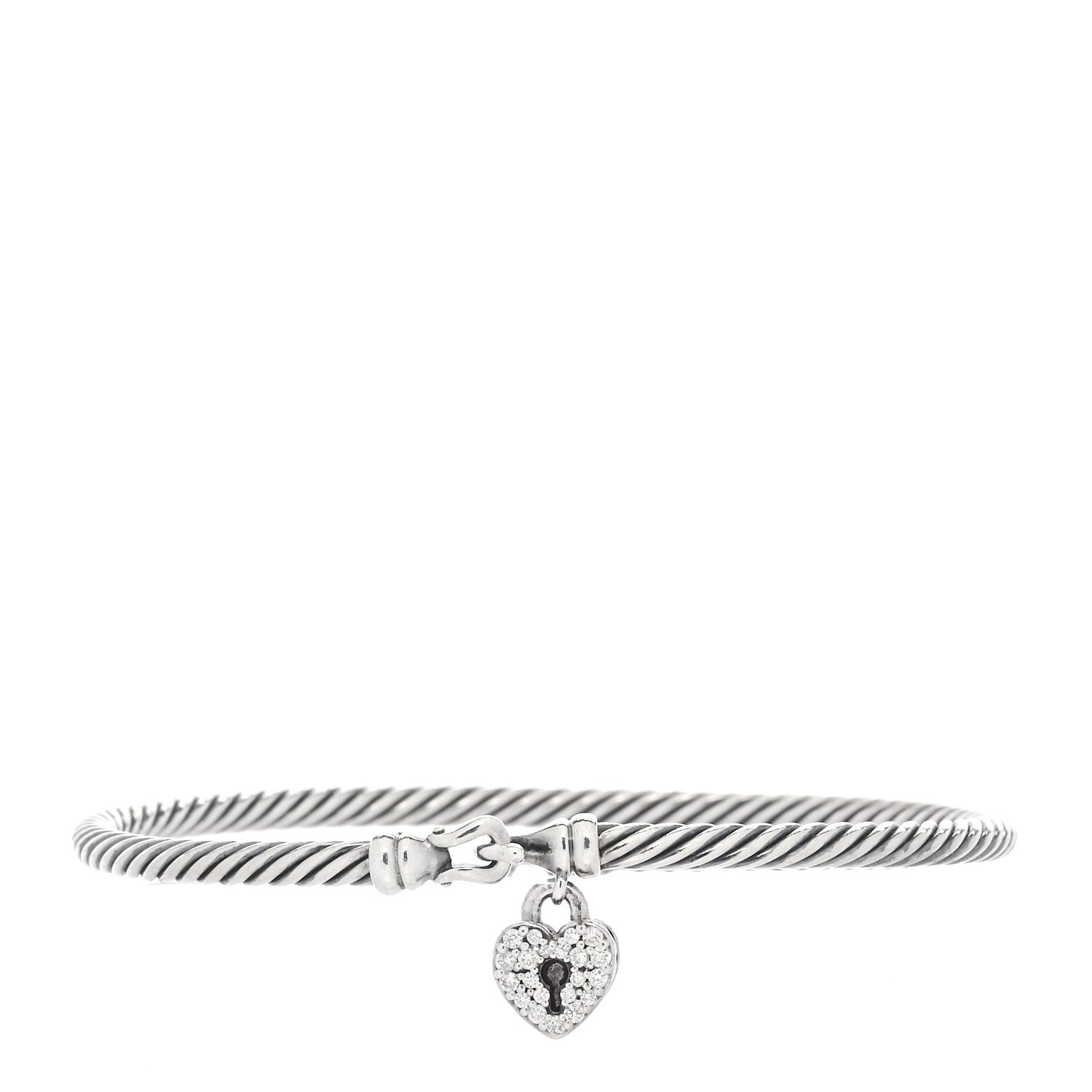 David Yurman Sterling Silver Diamond Heart Padlock Cable Bracelet 1 of 5