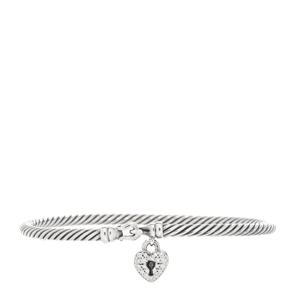 David Yurman Sterling Silver Diamond Heart Padlock Cable Bracelet 1 of 5