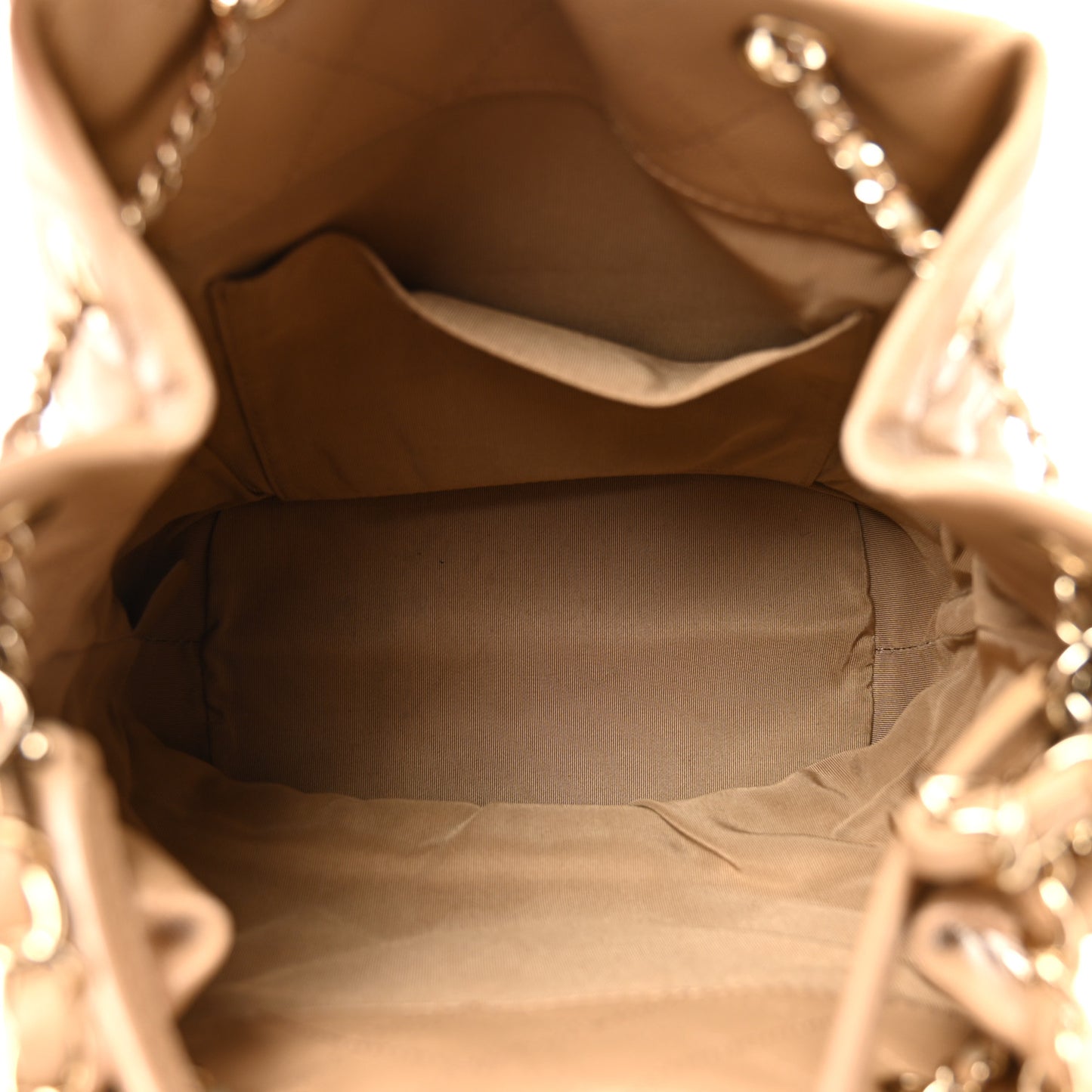 Caviar Quilted Large Rolled Up Bucket Drawstring Bag Beige