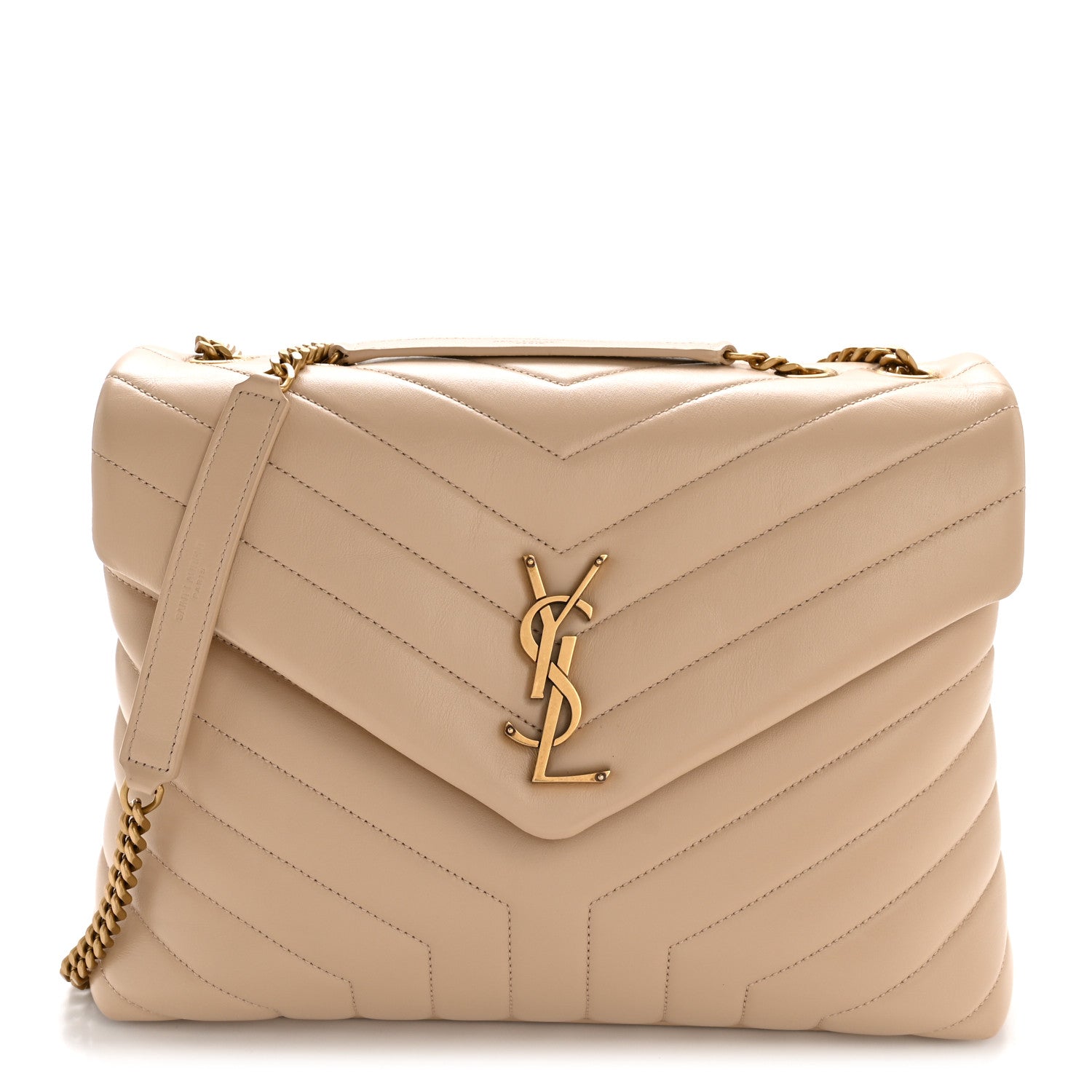 Saint Laurent Calfskin Y Quilted Monogram Medium Loulou Chain Satchel Nude Powder 1 of 13