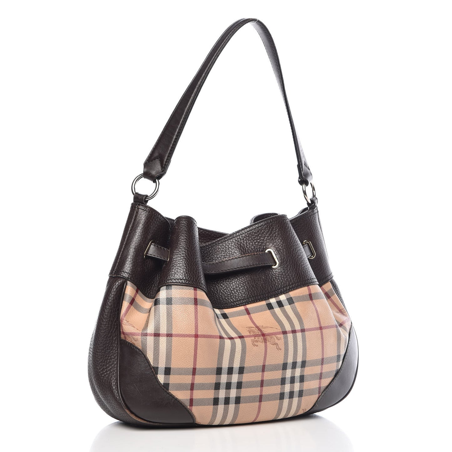 Grained Calfskin Haymarket Check Hobo Dark Brown