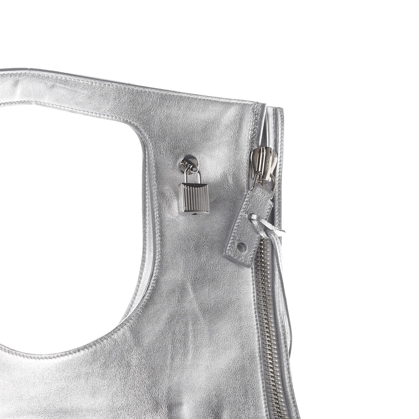 Metallic Calfskin Alix Padlock Zip Shoulder Bag Silver