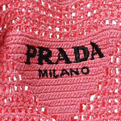 Prada Yarn Raffia Effect Crochet Logo Embroidered Tote Bag Petalo 7 of 9