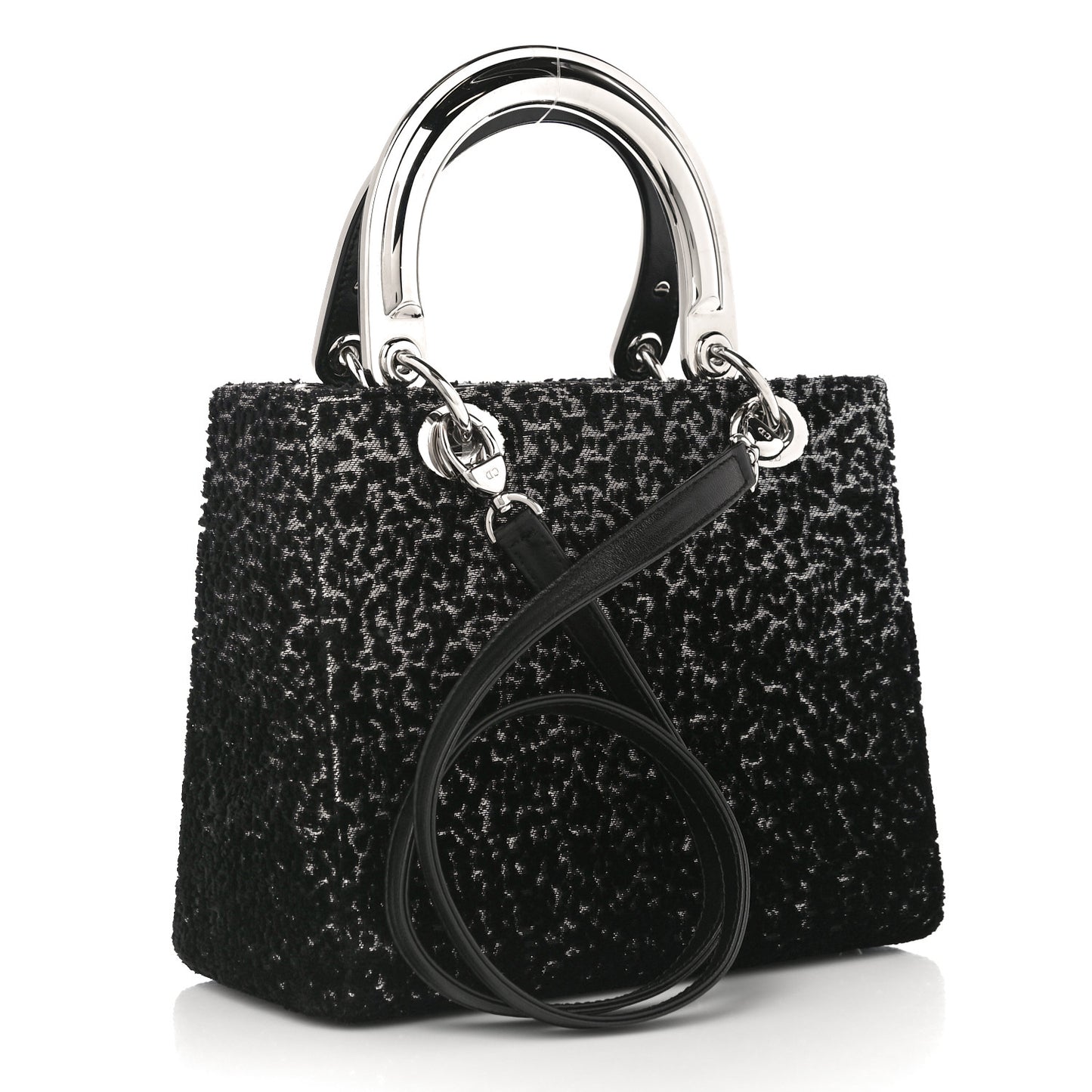 Fabric Lame Medium Lady Dior Black Silver