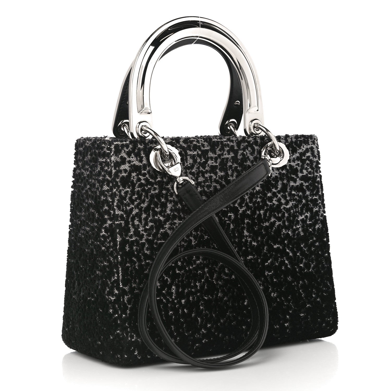 Christian Dior Fabric Lame Medium Lady Dior Black Silver 3 of 10