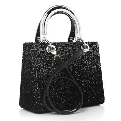 Christian Dior Fabric Lame Medium Lady Dior Black Silver 3 of 10