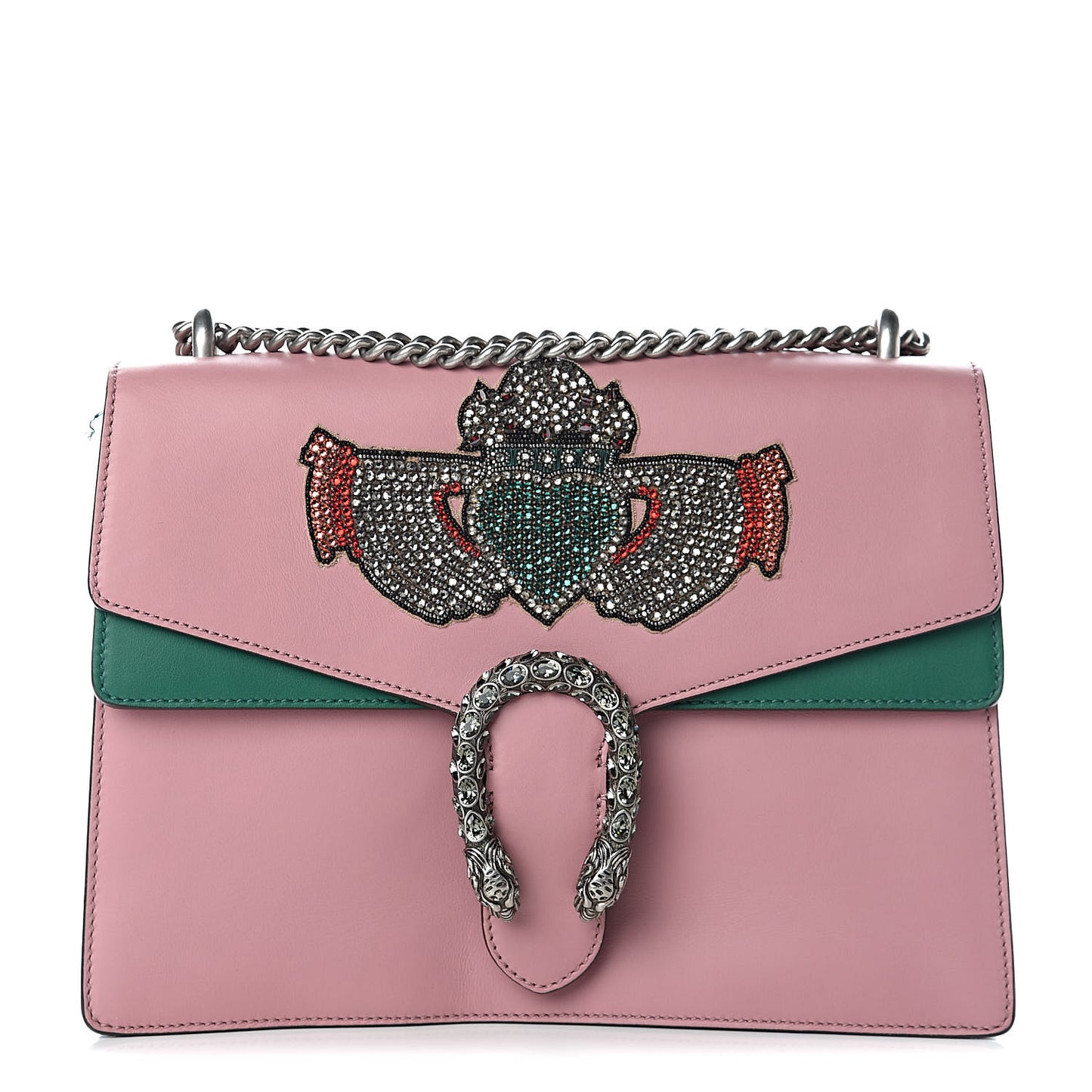 Calfskin Heart Embroidered Medium Dionysus Shoulder Bag Pink