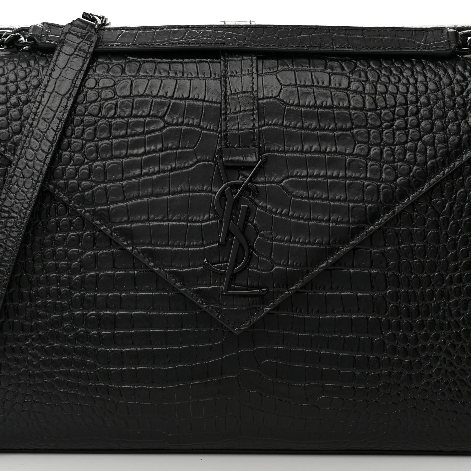Saint Laurent Calfskin Crocodile Embossed Monogram Large Satchel Black 8 of 16