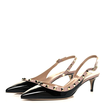 Valentino Garavani Patent Nappa Rockstud Half D'Orsay Slingback 50mm Pumps 39 Black Poudre 3 of 8