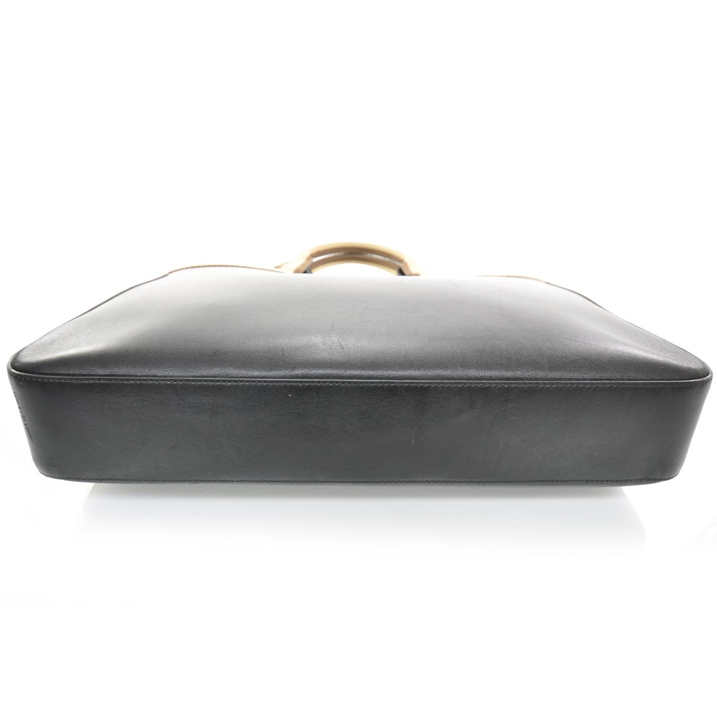 Smooth Leather Web Handles Tote Black