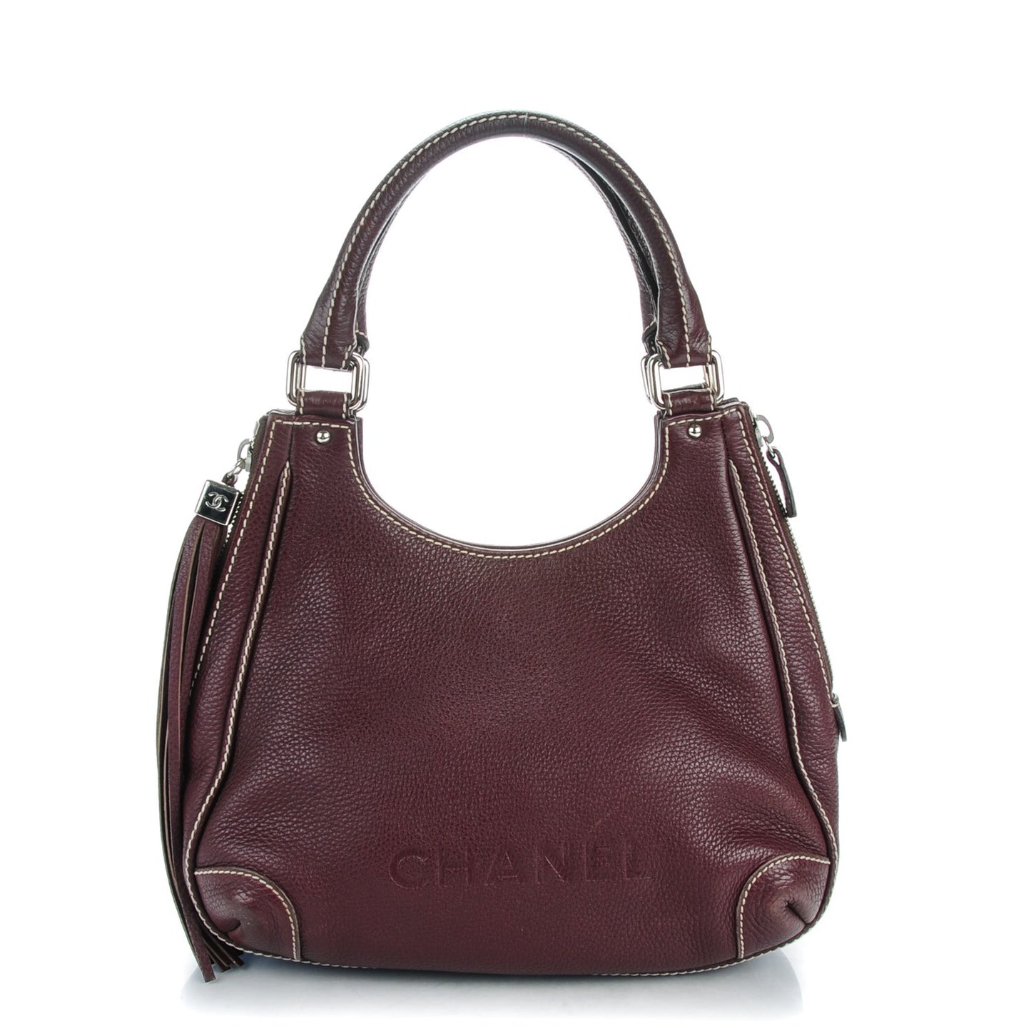 Grained Calfskin Tassel Hobo Burgundy