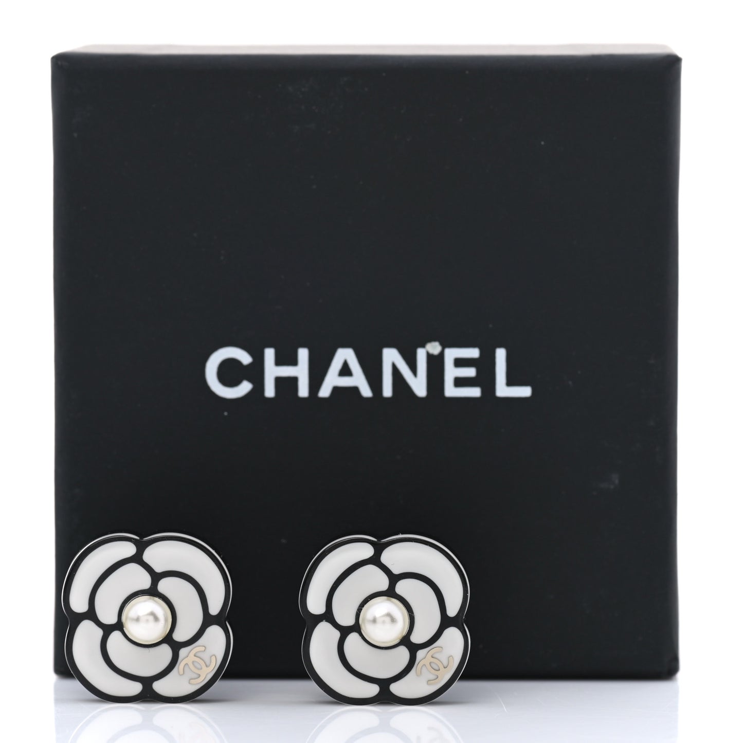 Resin Camellia CC Earrings Black