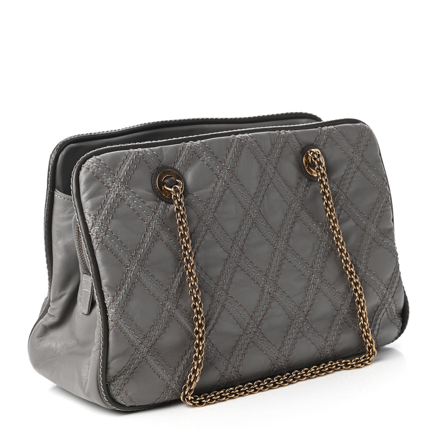 Calfskin Quilted Stitch Triptych Tote Grey