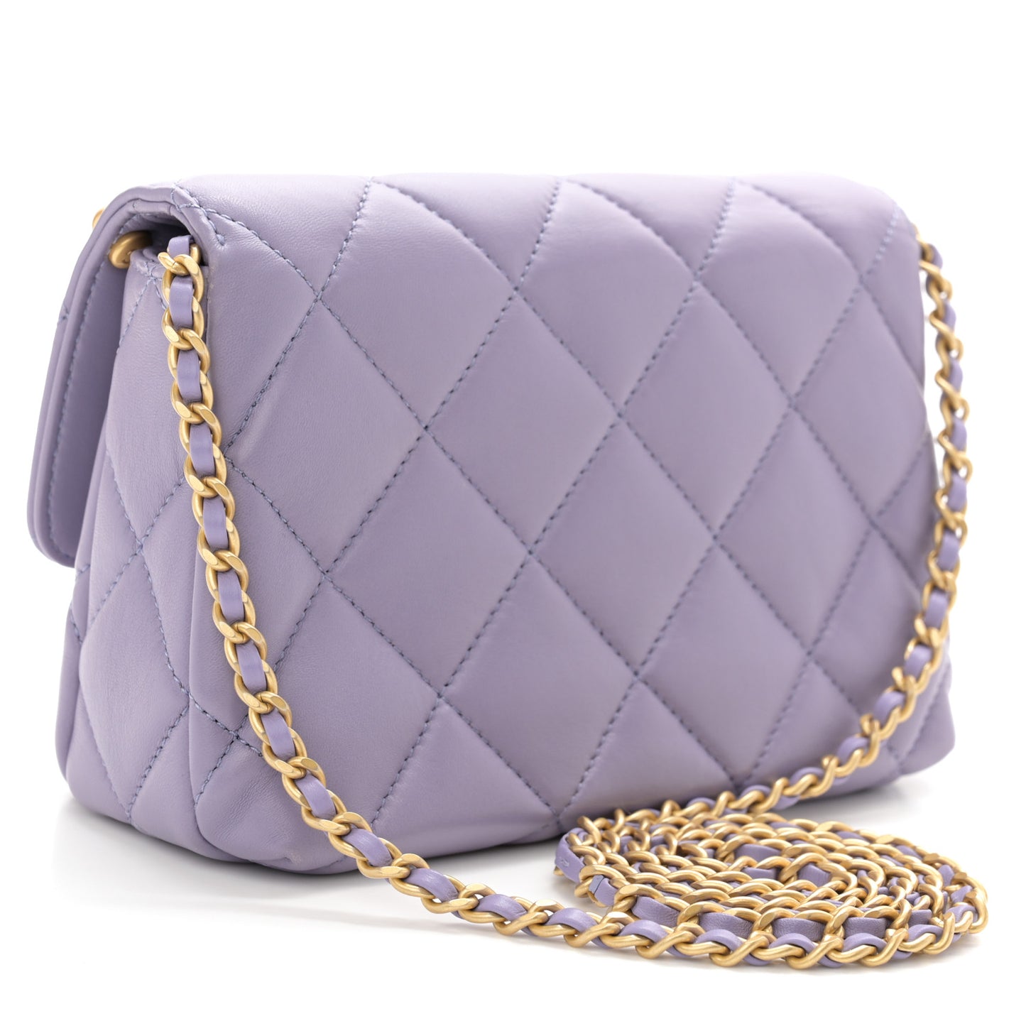 Shiny Lambskin Quilted Mini Pearl Logo Flap Light Purple