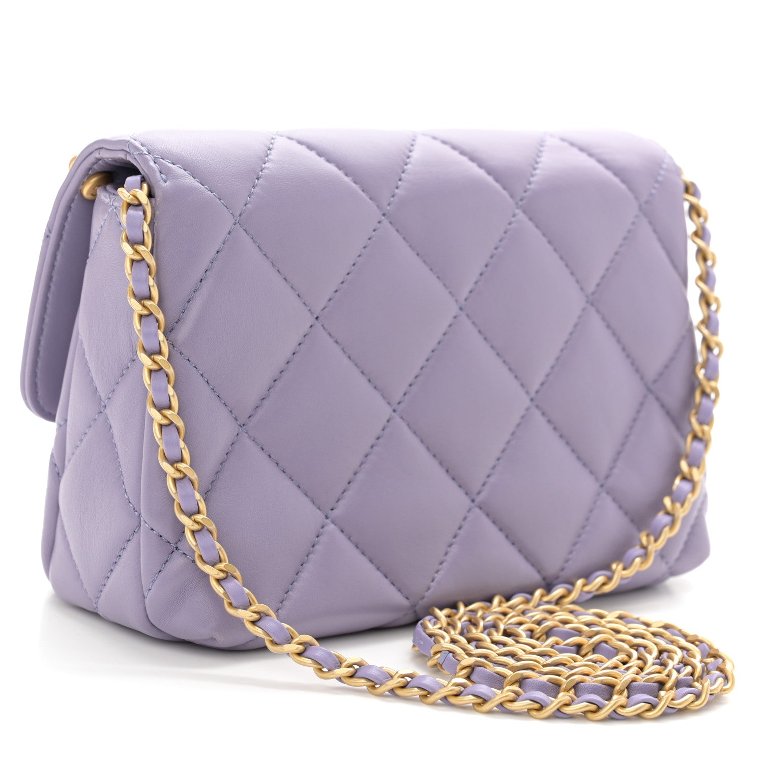 Chanel Shiny Lambskin Quilted Mini Pearl Logo Flap Light Purple 3 of 11
