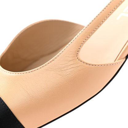 Chanel Lambskin Grosgrain Cap Toe CC Slingback Sandals 39 Beige Black 9 of 9