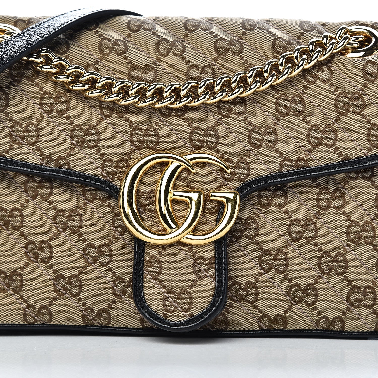 Gucci Monogram Matelasse Diagonal Small GG Marmont Shoulder Bag Beige Black 14 of 14