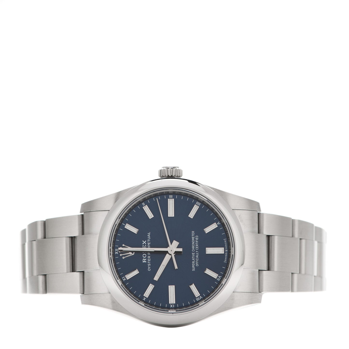 Stainless Steel 34mm Oyster Perpetual Watch Bright Blue 124200