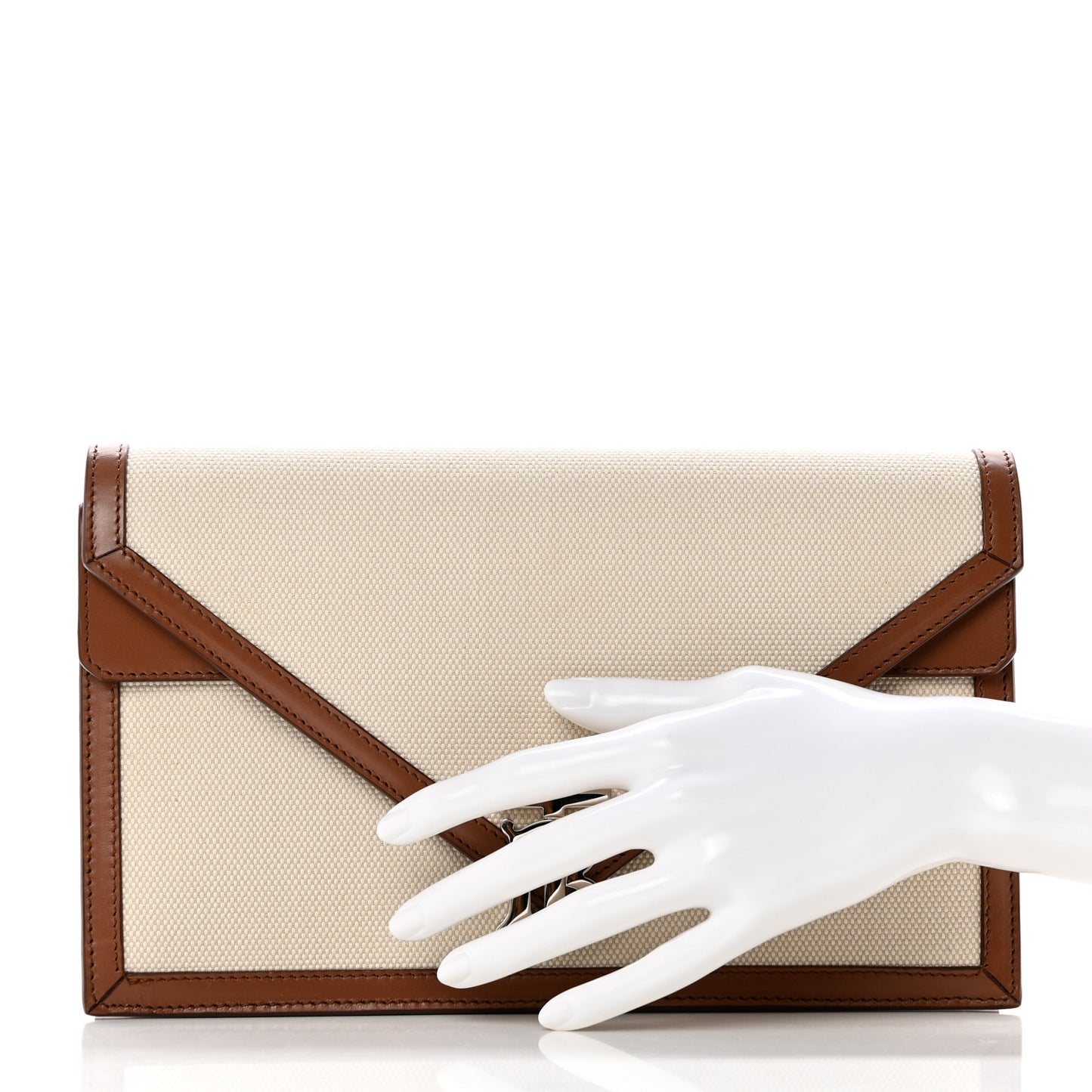 Canvas Calfskin Small TB Envelope Clutch Natural