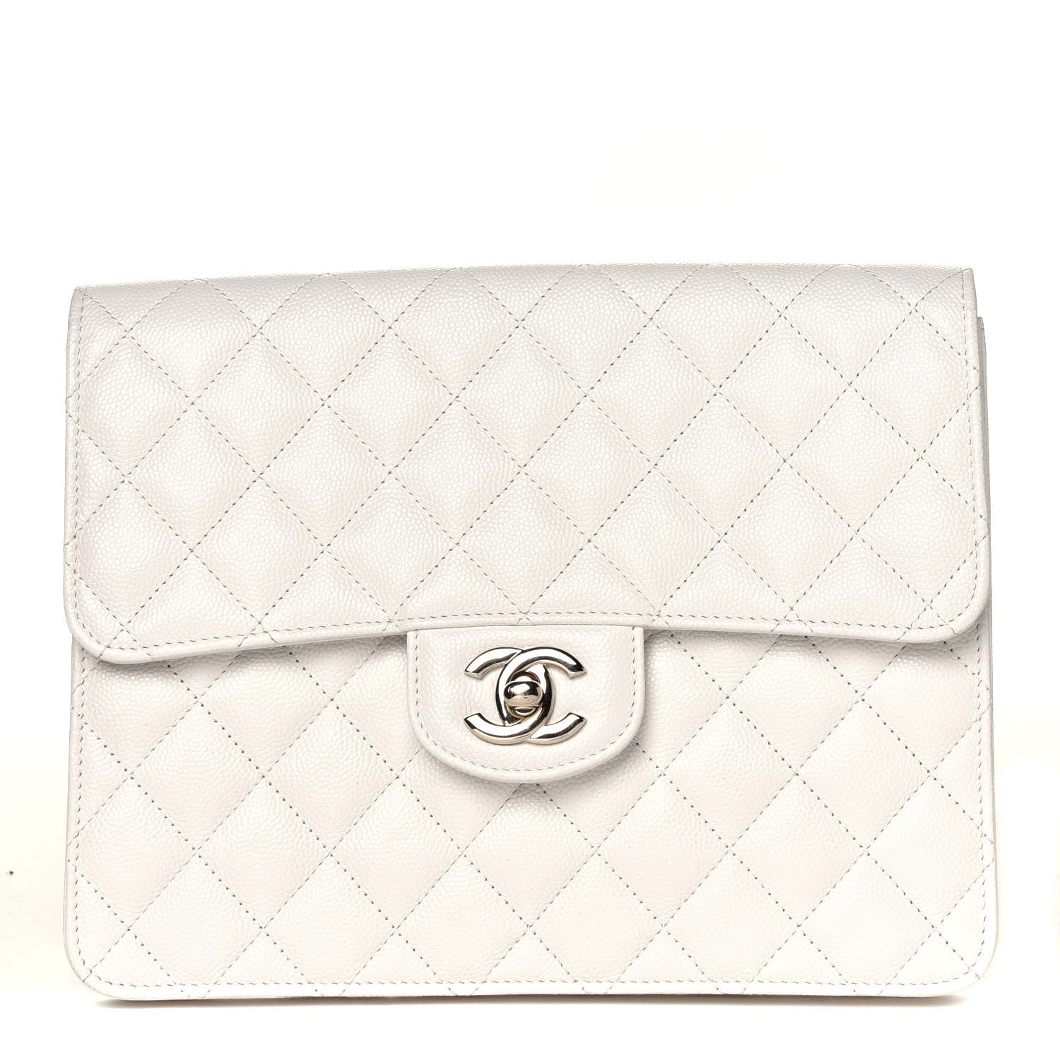 Chanel Caviar Quilted Square Flap Clutch White 1 of 8